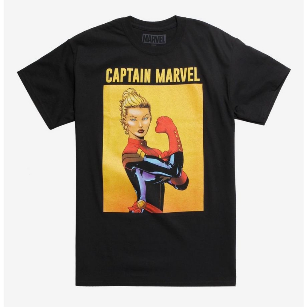 Captain Marvel Graphic Tee Unisex "Rosie The Riveter" Black Short Sleeve